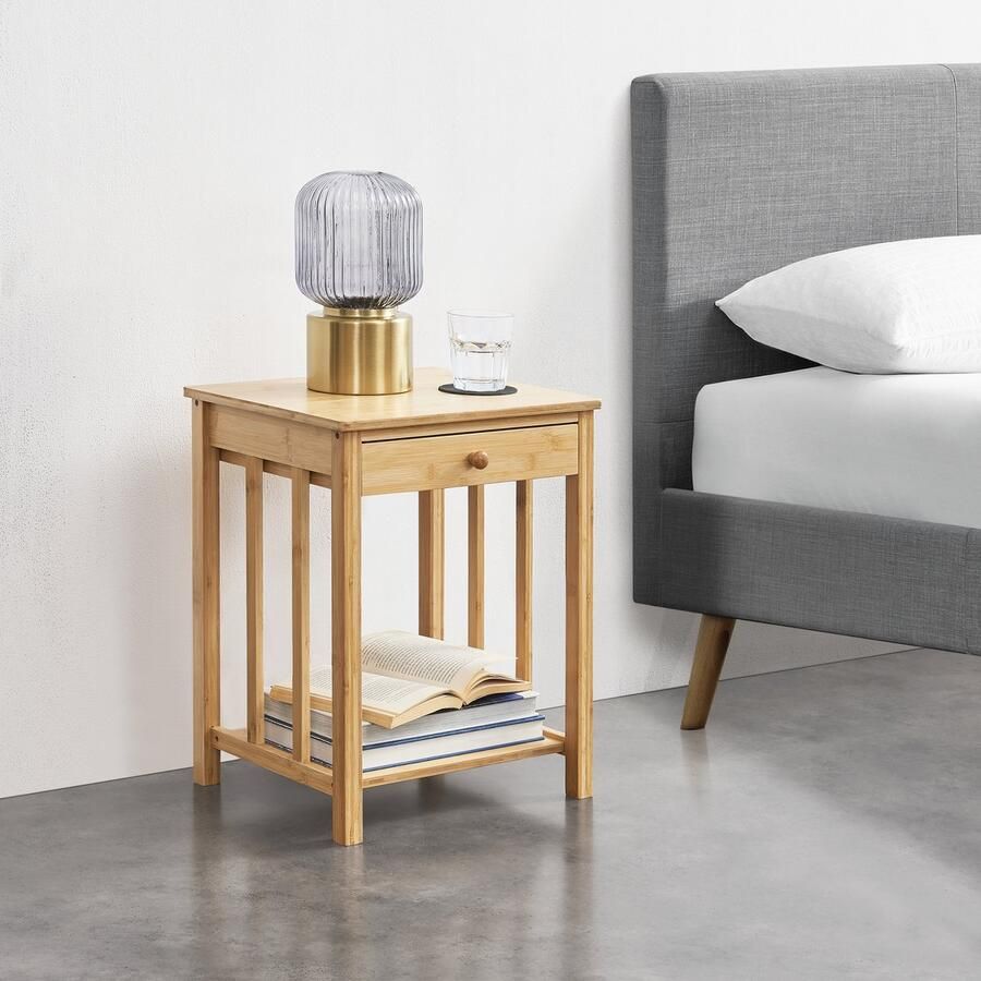 En.casa Bijzettafel Ranua set van 2 nachtkastje bamboe 51x40x35 cm houtkleurig [ ]