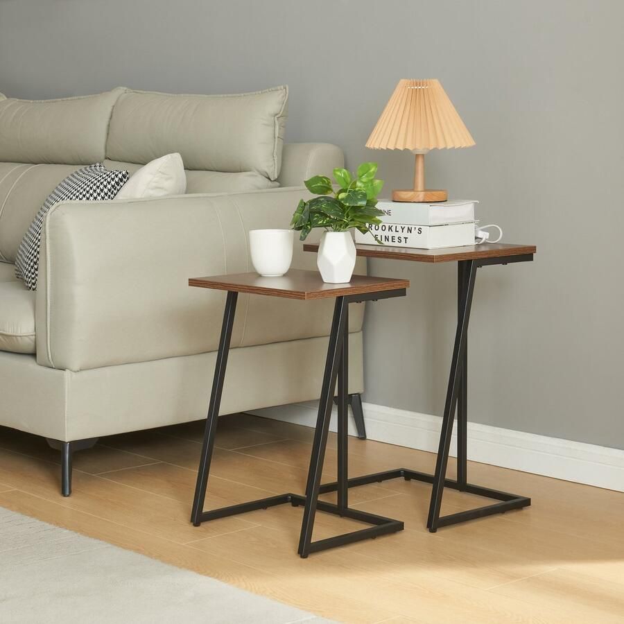 En.casa Bijzettafel Salem set van 2 zwart en walnootkleurig [ ]