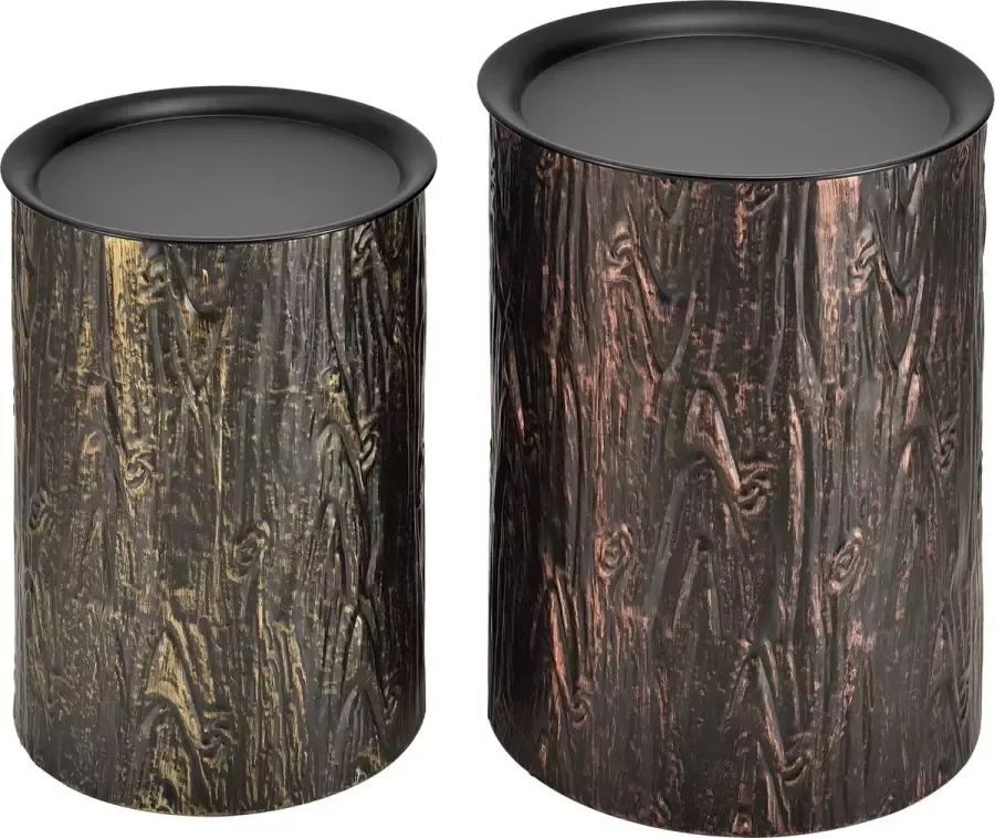 En.casa Bijzettafel Set van 2 stuks Afneembaar tafelblad Metaal Zwart boomstam kleurig Afmeting (HxØ) 41 x 30 cm 46 x 35 cm