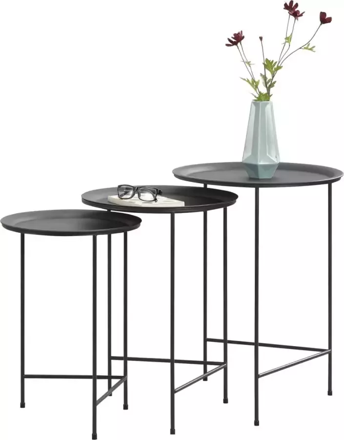 En.casa Bijzettafel set van 3 metaal 50xØ35 55xØ40 60xØ45 cm zwart