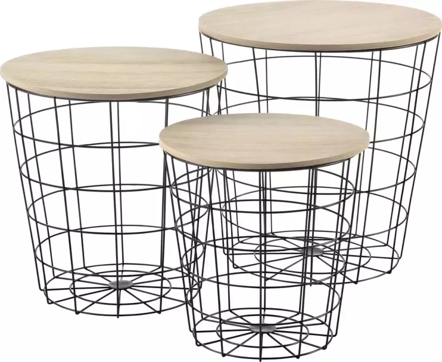 En.casa Bijzettafel Set van 3 tafels MDF & metaal Hout kleurig & zwart Afmeting (HxØ) 30 5 x 29~22 cm 36 x 33 5~26 cm 41 x 39~31 5 cm