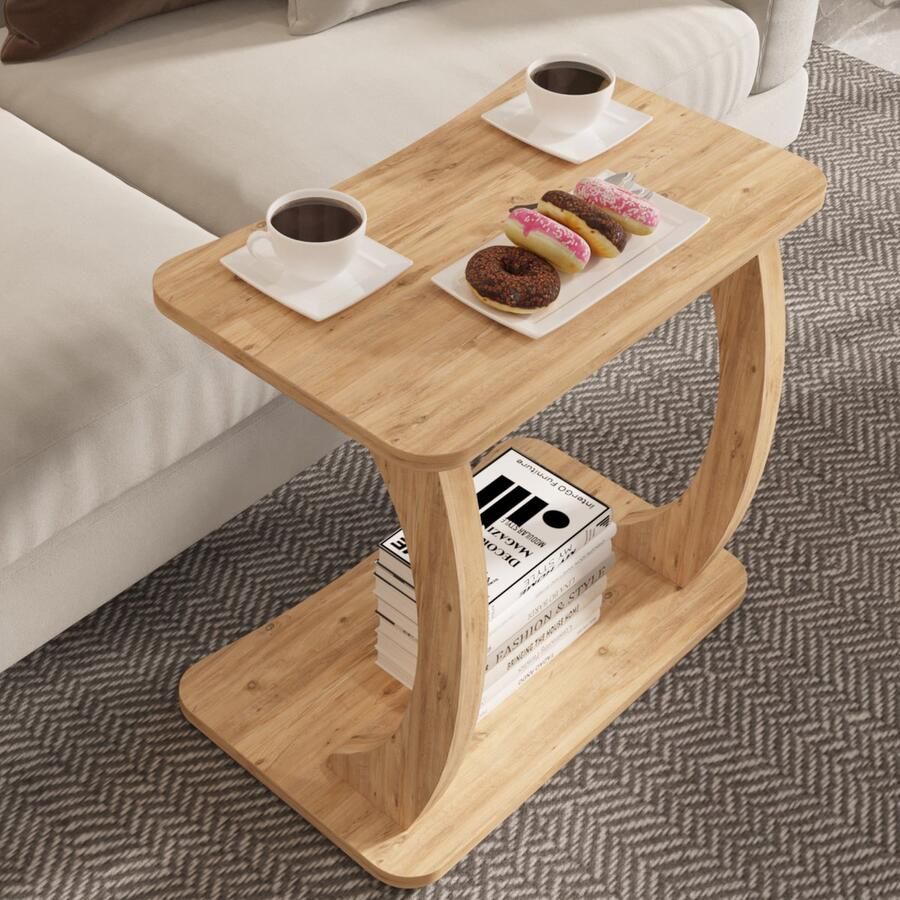 En.casa Bijzettafel Stattela op wielen C-vorm 59x35x56 cm houtkleurig [ ]