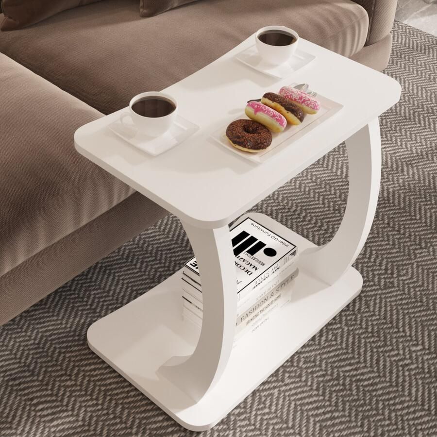 En.casa Bijzettafel Stattela op wielen C-vorm 59x35x56 cm wit [ ]