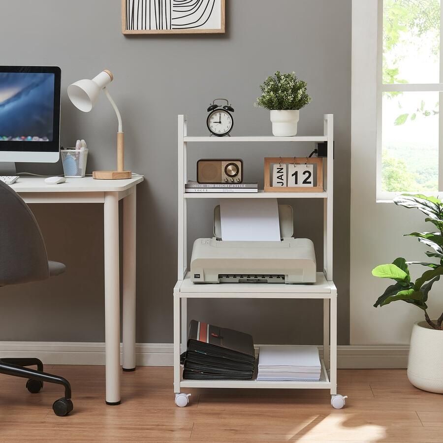 En.casa Bijzettafel Svanaldsvipp printertafel mobiel wit met houtnerf [ ]