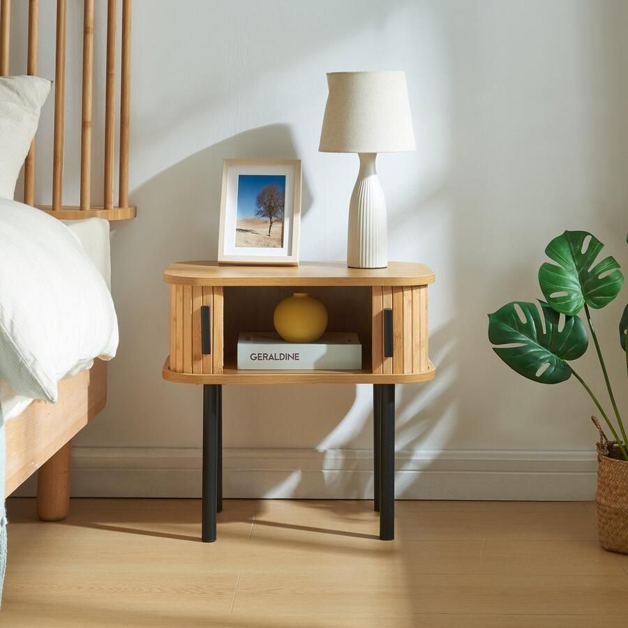 En.casa Bijzettafel Tvedestrand 48x30x45 cm bamboe naturel en zwart [ ]