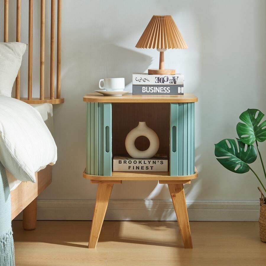 En.casa Bijzettafel Tysvær 58 5x45x45 cm naturel en blauw [ ]