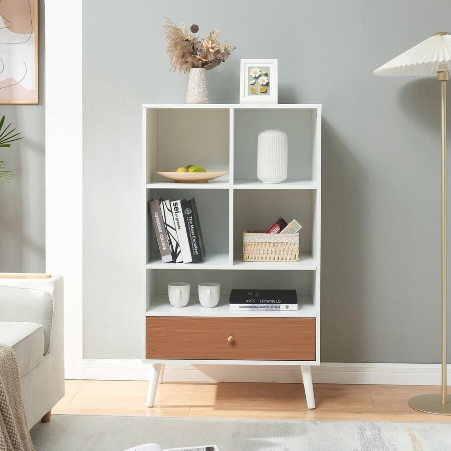 En.casa Boekenkast Reyljand 120x70x40 cm wit en teak [ ]