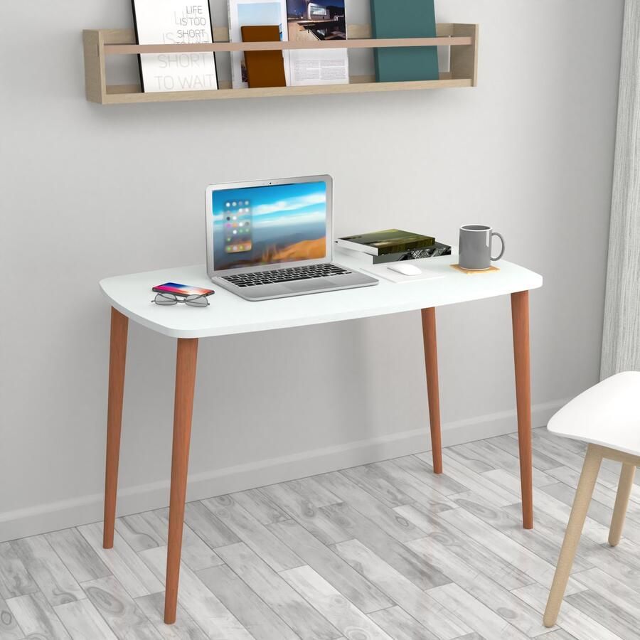 En.casa Bureau Kongsberg laptoptafel 70x105x60 cm wit en houtkleurig