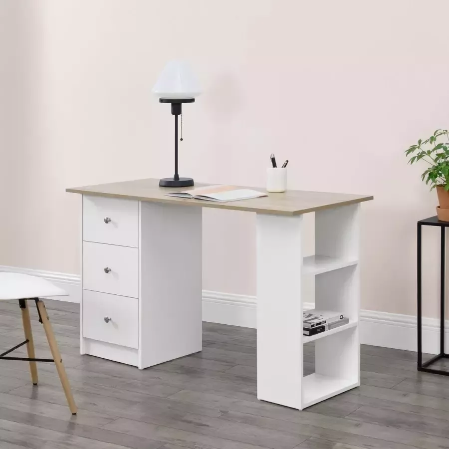 En.casa Bureau Lemberg met 3 lades 120x49x72 cm wit en eiken