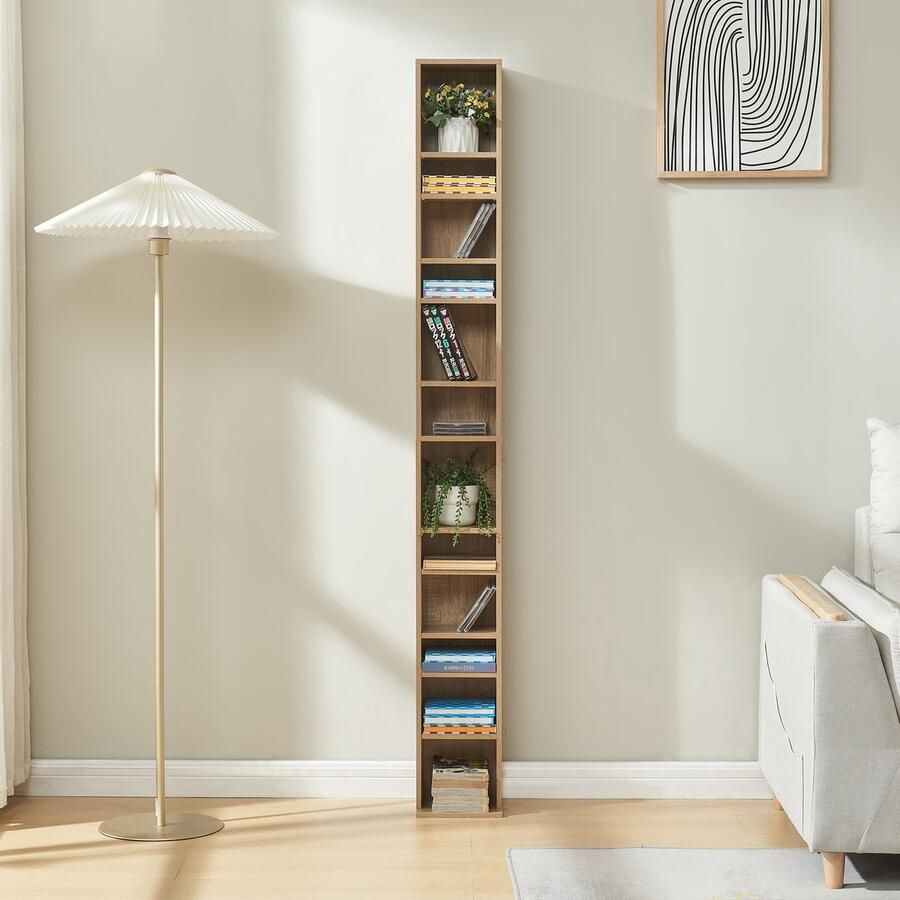 En.casa CD DVD kast Tynset vakkenkast met 12 vakken 175x20x20 cm sonoma eiken [ ]