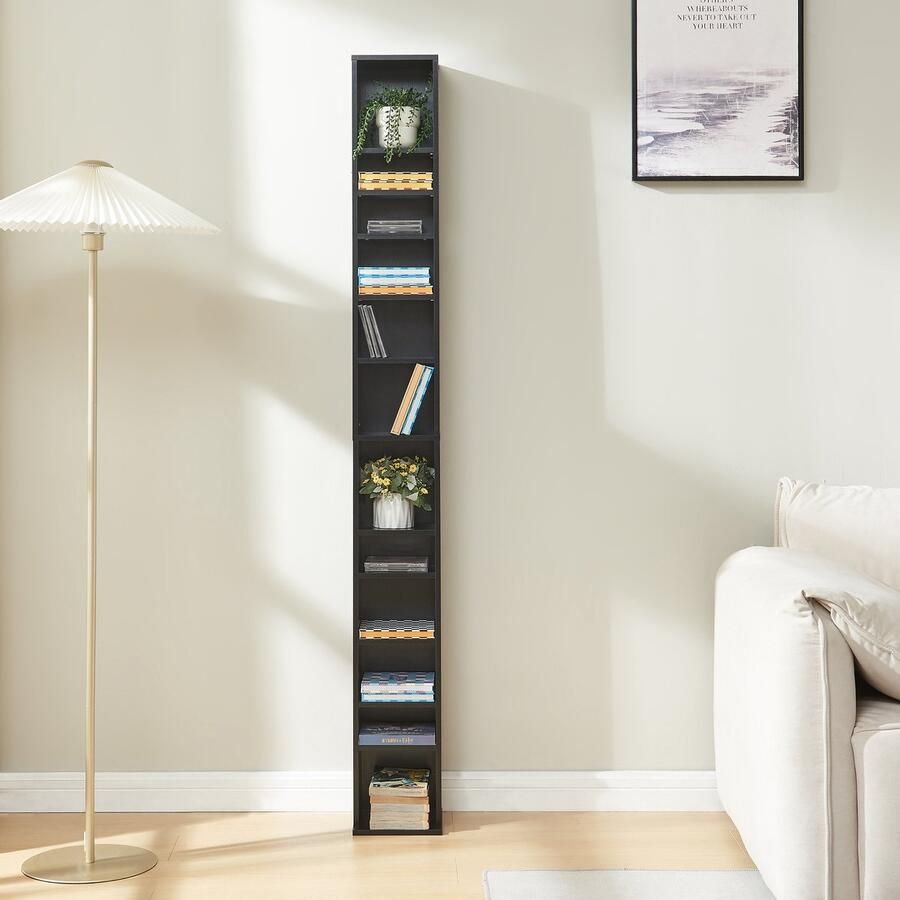 En.casa CD DVD kast Tynset vakkenkast met 12 vakken 175x20x20 cm zwart [ ]