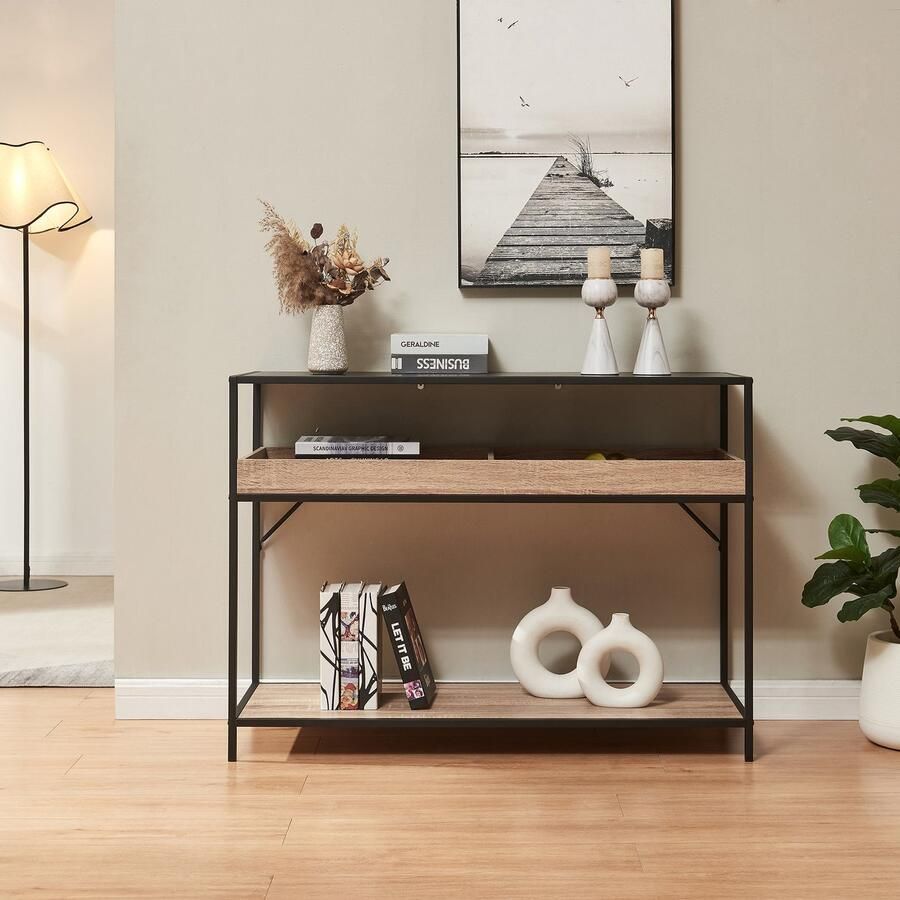 En.casa Consoletafel Belana 110x40x80 cm zwart en eikenkleurig [ ]