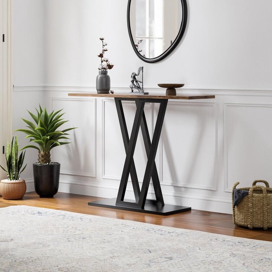 En.casa Consoletafel Seinshung 110x30x80 cm walnootkleurig en zwart [ ]