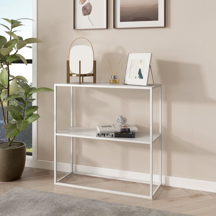 En.casa Consoletafel Strömstad haltafel met 1 plank 80x80x26 cm wit [ ] - Foto 2