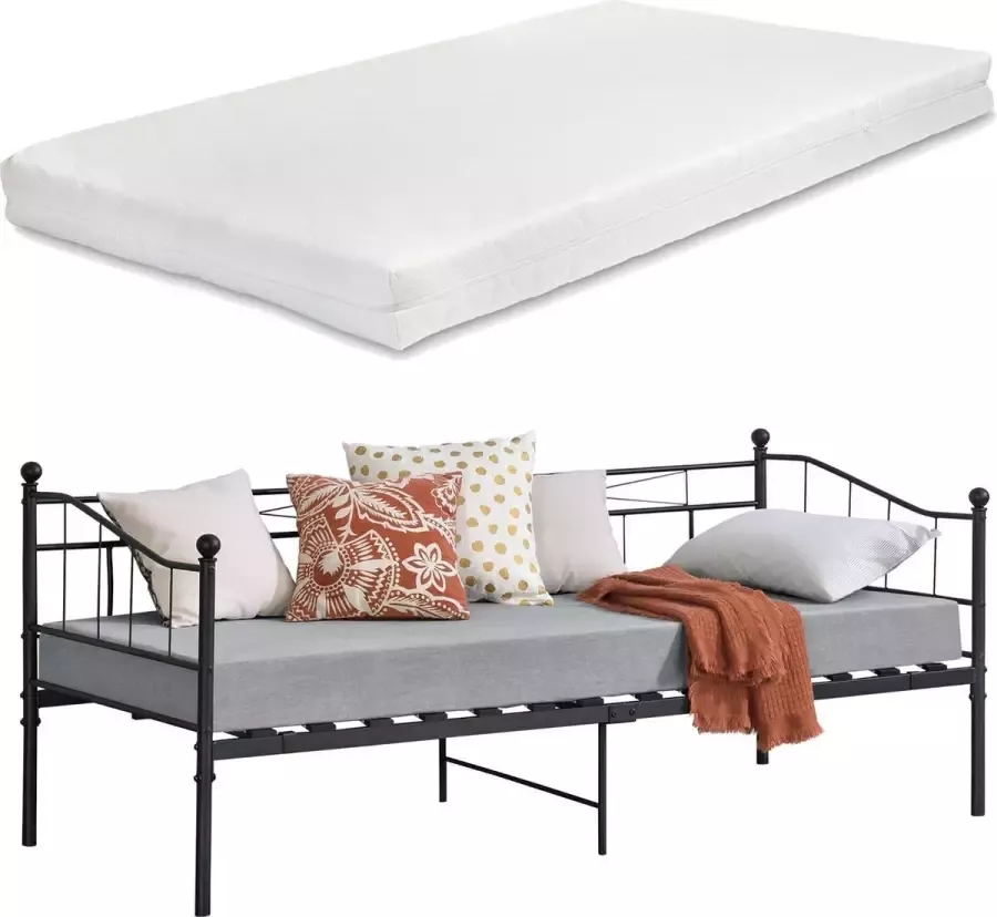 En.casa Eenpersoons slaapbank Arjeplog met matras 90x200 cm zwart