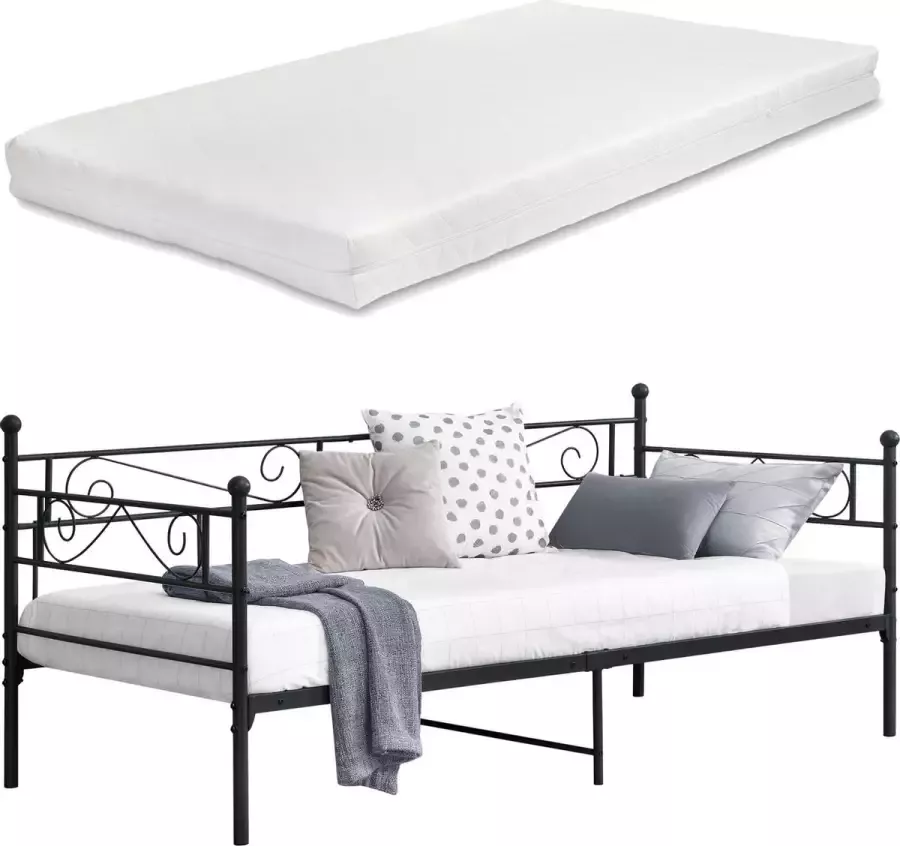 En.casa Eenpersoons slaapbank Kerava met matras 90x200 cm zwart