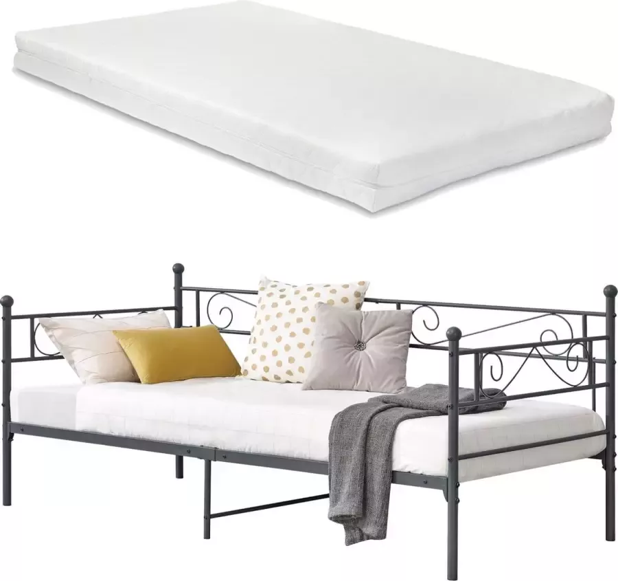 En.casa Eenpersoons slaapbank Kerava met matras 90x200 donkergrijs