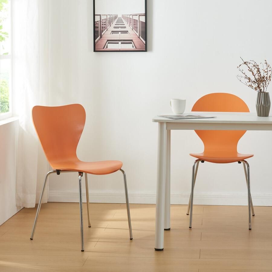 En.casa Eetkamerstoel Essunga 80x48x45 5 cm set van 4 oranje en chroom [ ]