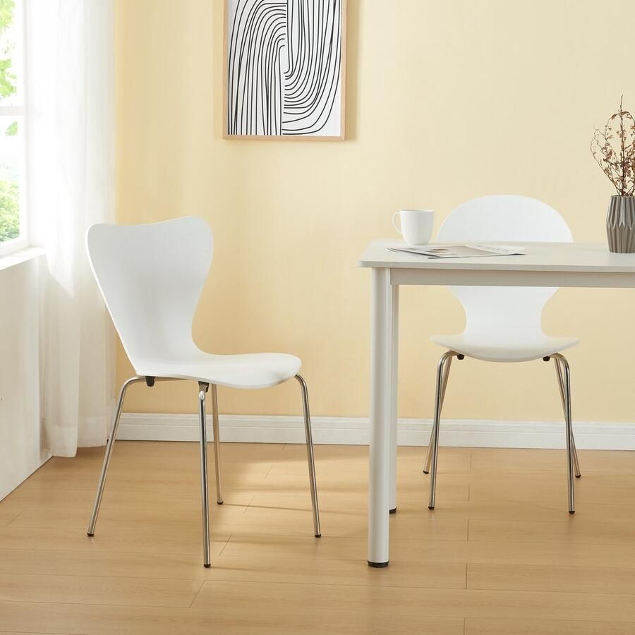 En.casa Eetkamerstoel Essunga 80x48x45 5 cm set van 4 wit en chroom [ ]