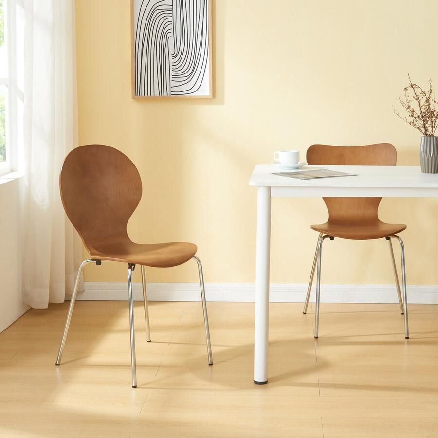 En.casa Eetkamerstoel Etne 85x48x50 cm set van 4 walnootkleurig en chroom [ ]