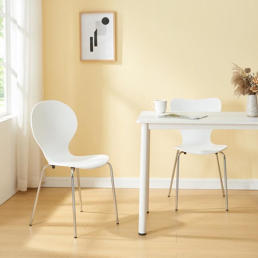 En.casa Eetkamerstoel Etne 85x48x50 cm set van 4 wit en chroom [ ]