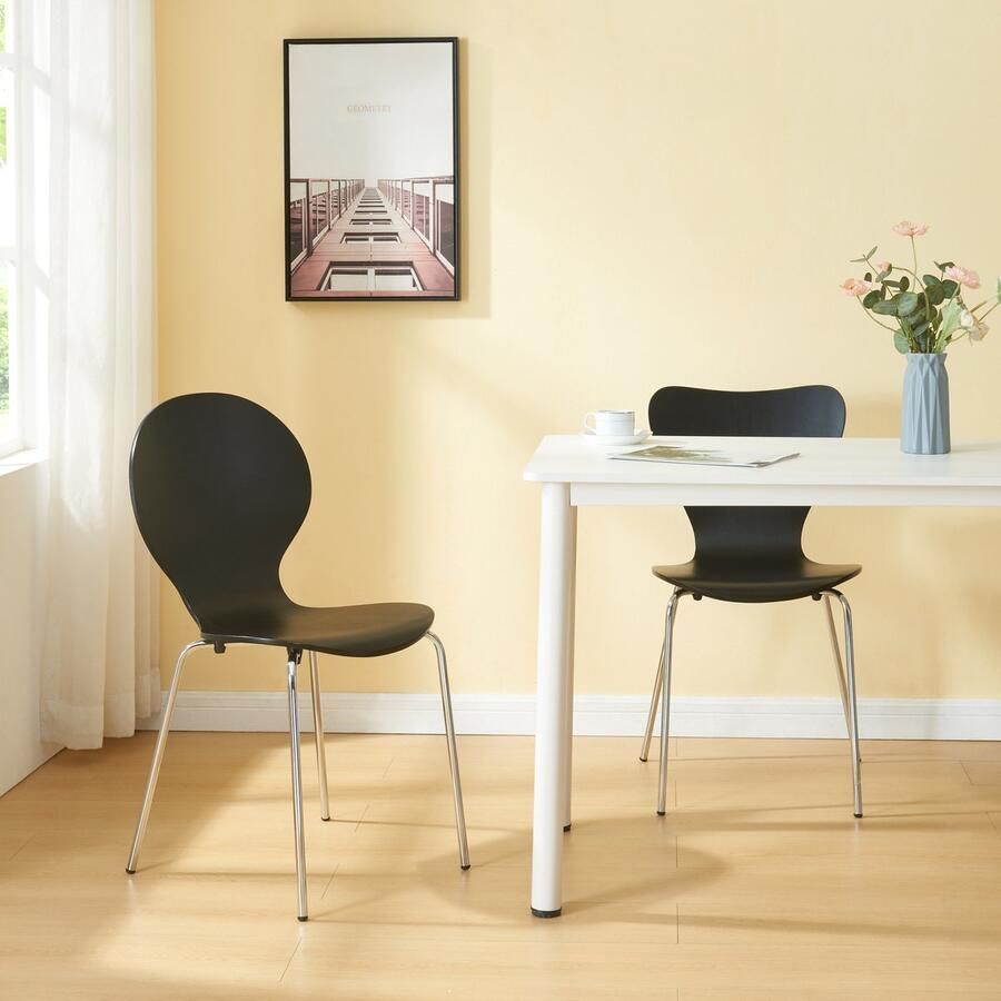 En.casa Eetkamerstoel Etne 85x48x50 cm set van 4 zwart en chroom [ ]