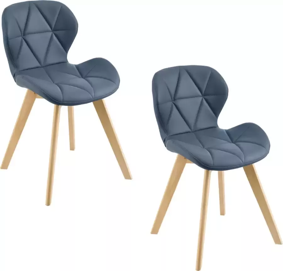 En.casa Eetkamerstoel Set van 2 stuks Kunstleer & hout Afmeting (HxBxD) 81 x 57 x 49 cm Kleur blauw & hout kleurig - Foto 2