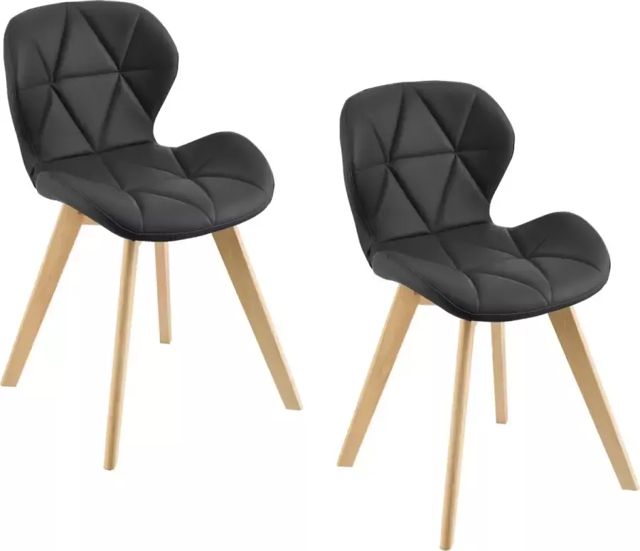 En.casa Eetkamerstoel Set van 2 stuks Kunstleer & hout Afmeting (HxBxD) 81 x 57 x 49 cm Kleur zwart & hout kleurig - Foto 2