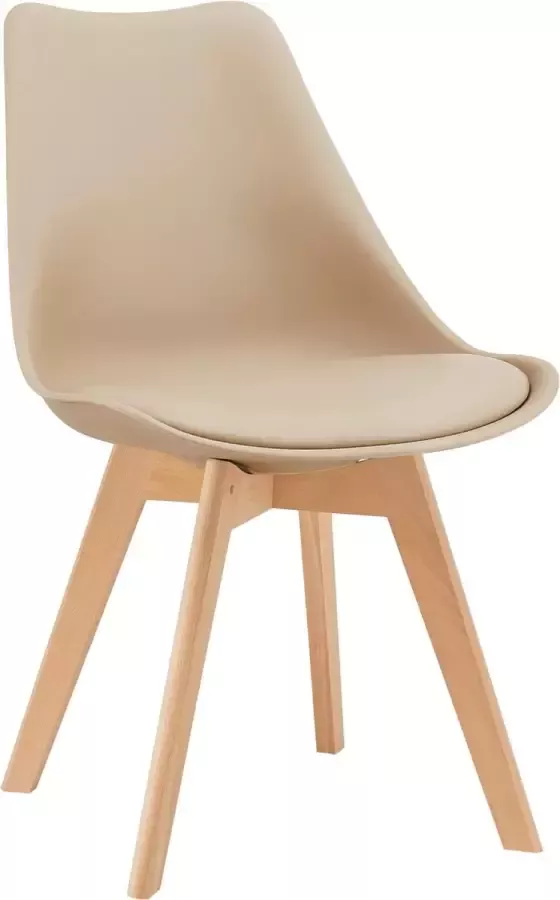 En.casa Eetkamerstoel Set van 2 stuks Kunstleer kunststof & beuken Beige & hout kleurig Afmeting (BxDxH) 49 x 57 x 81 cm