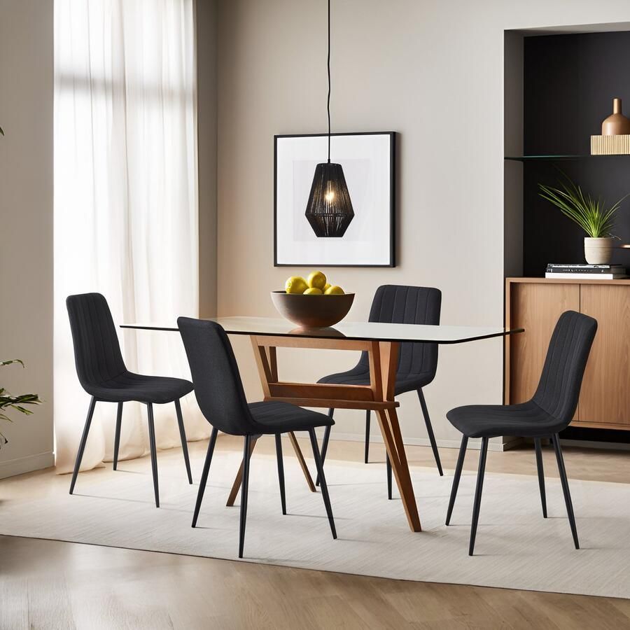 En.casa Eetkamerstoel set van 4 Elsern 89x43x52 cm zwart [ ]