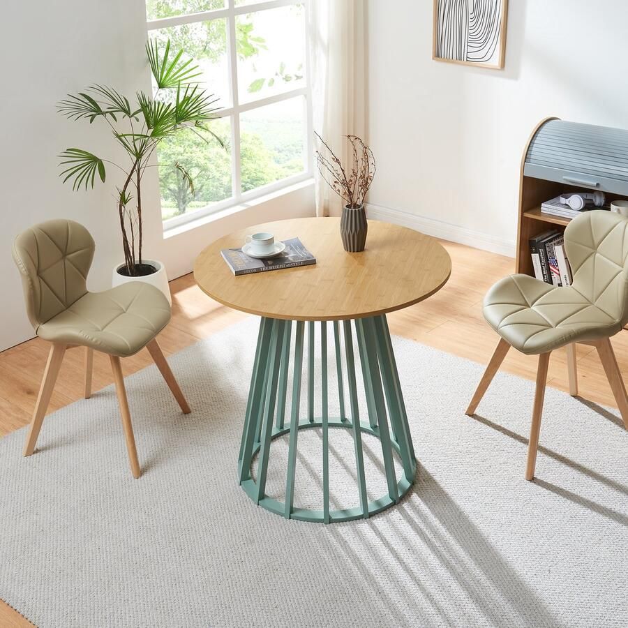 En.casa Eettafel Lensuu rond eikenkleurig en pastelgroen 80x76 cm [ ]