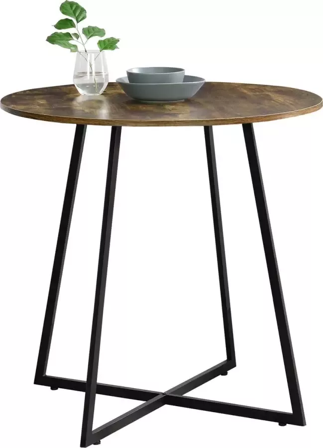 en.casa Eettafel Vaggeryd rond 78x80 cm zwart en houtkleurig