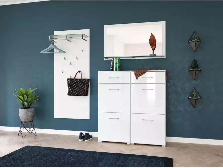 En.casa Gangkastenset wit wit hoogglans 3-delige schoenenkast B H D: 194.8x200x31.6cm