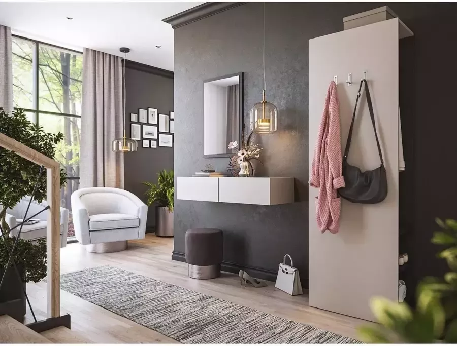 En.casa Garderobeset Cream-Graphite -M 3-delig Console Spiegelpaneel B H D: 184 7x188x36 1cm