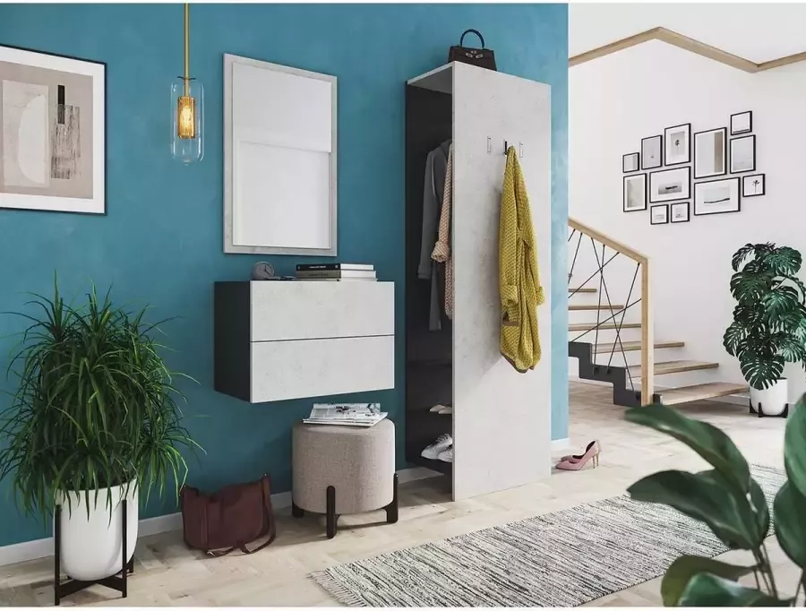 En.casa Garderobeset hal steendecor -S 3-delig console spiegelpaneel B H D: 140 4x188x36cm