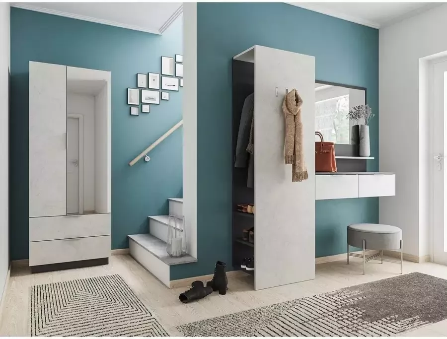 En.casa Garderobeset steen decor 4-delig hal kast paneel spiegel console B H D: 274 9x188x31 6cm