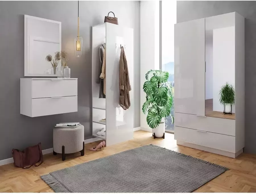 En.casa Garderobeset wit hoogglans 4-delig hal kast paneel spiegel console B H D: 274 9x188x31 6cm
