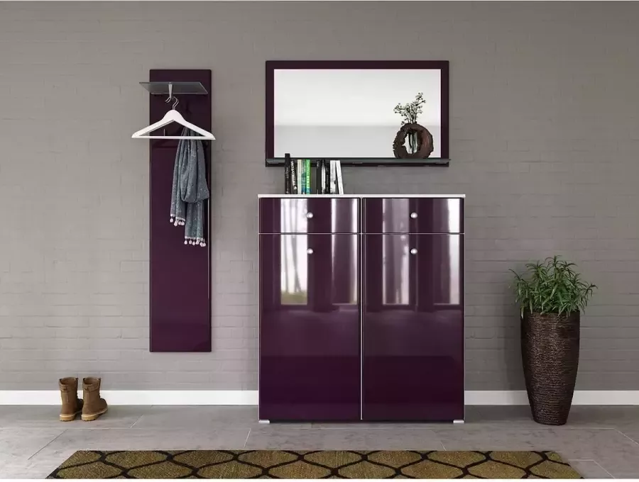 En.casa Garderobeset wit braambos hoogglans 3-delig spiegel B H D: 159 8x200x36 9cm