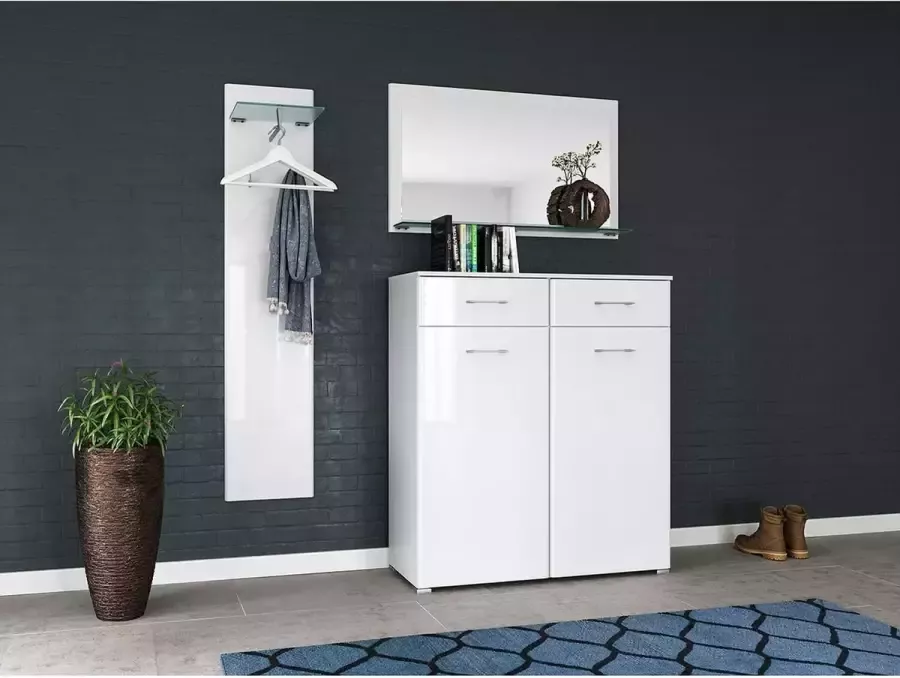 En.casa Garderobeset wit wit hoogglans 3-delig spiegel B H D: 159 8x200x36 9cm