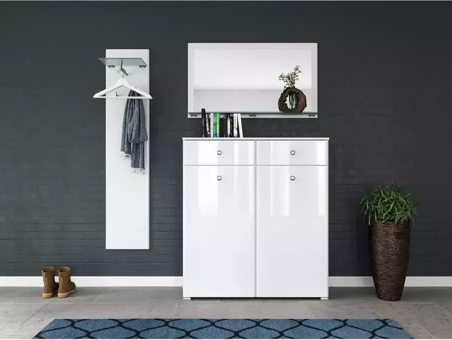 En.casa Garderobeset wit wit hoogglans 3-delig spiegel B H D: 159 8x200x36 9cm