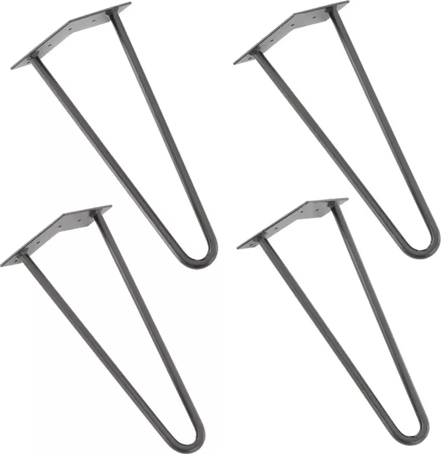 En.casa Hairpin poten tafelpoten 2-punt set van 4 35 cm metaal grijs