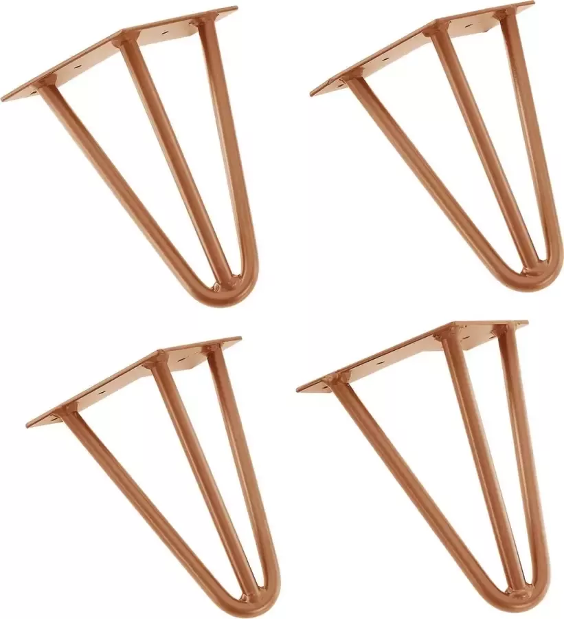 En.casa Hairpin poten tafelpoten 3-punt set van 4 20 cm bruin-koperachtig