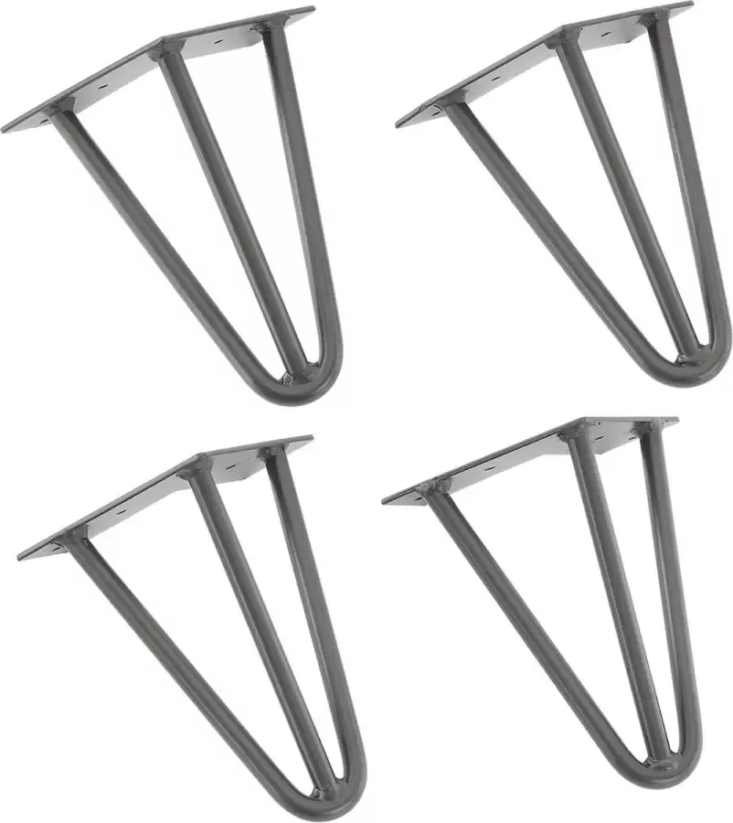 En.casa Hairpin poten tafelpoten 3-punt set van 4 20 cm metaal grijs