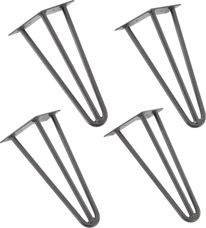 En.casa Hairpin poten tafelpoten 3-punt set van 4 30 cm metaal grijs