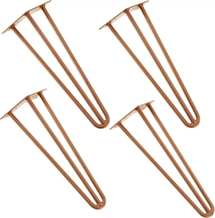 En.casa Hairpin poten tafelpoten 3-punt set van 4 40 cm bruin-koperachtig