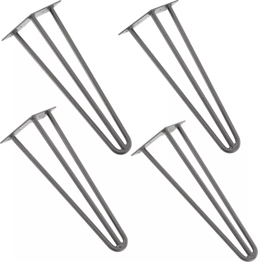 En.casa Hairpin poten tafelpoten 3-punt set van 4 40 cm metaal grijs