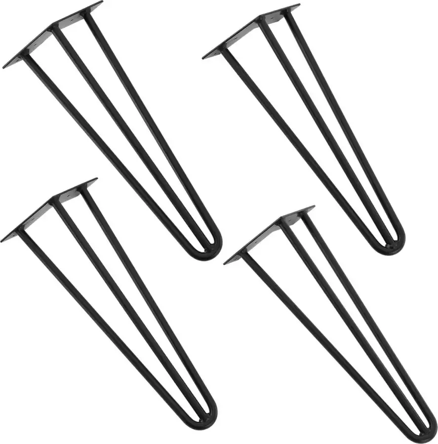 En.casa Hairpin poten tafelpoten 3-punt set van 4 40 cm zwart