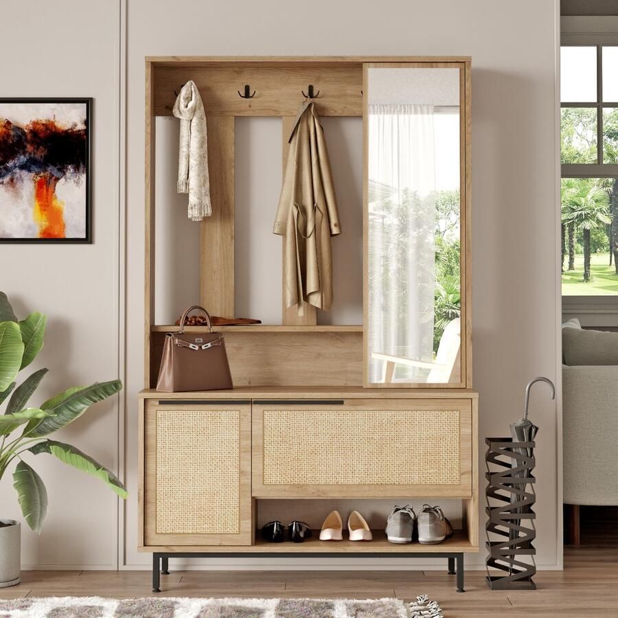 En.casa Halmeubel Kvænangen halkast 178x112x35 5 cm eikenkleurig en zwart [ ]