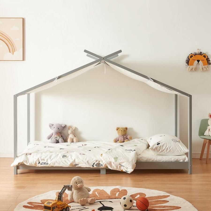 En.casa Kinderbed Brome huisbed 90x200 cm grijs en wit [ ]