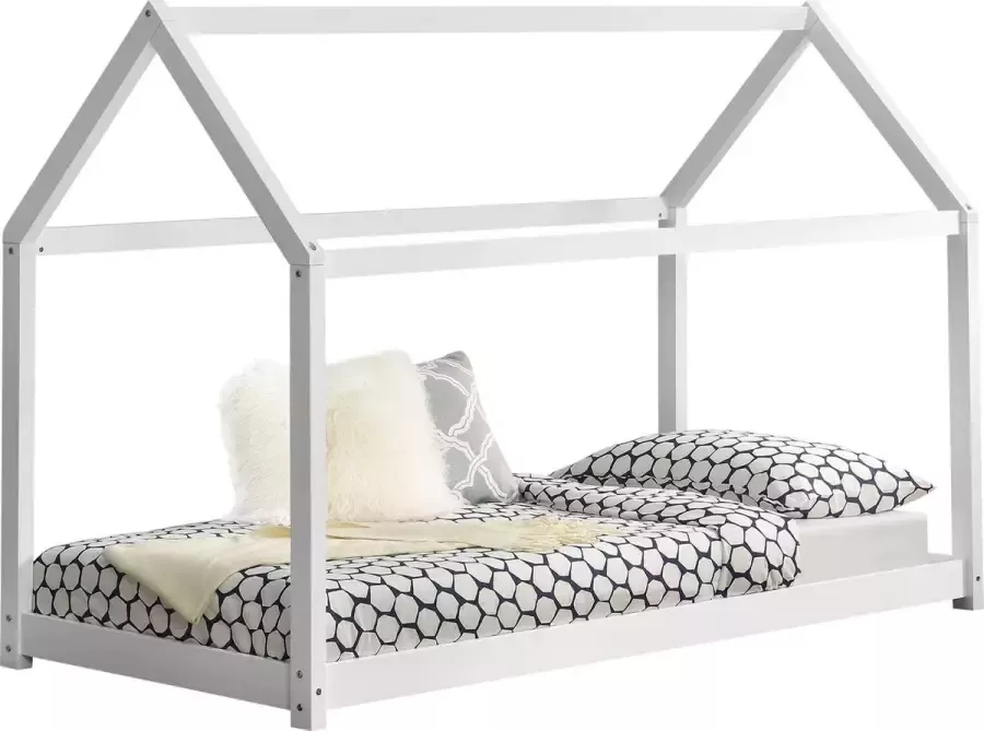 En.casa Kinderbed houten bed huisbed 200x90 wit